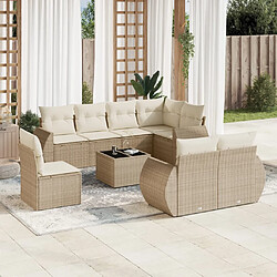 vidaXL Salon de jardin avec coussins 9 pcs beige résine tressée