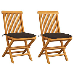 vidaXL Chaises de jardin et coussins taupe lot de 2 Bois teck massif