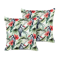 Beliani Lot de 2 coussins d'extérieur à motif de toucans multicolores 45 x 45 cm MALLARE