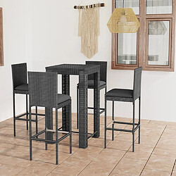 Maison Chic Ensemble de bar de jardin 5 pcs et coussins,Table + chaises + coussins de jardin Résine tressée Gris -GKD438734