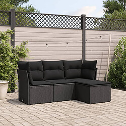 vidaXL Salon de jardin 4 pcs avec coussins noir résine tressée 