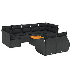 vidaXL Salon de jardin 10 pcs avec coussins noir résine tressée