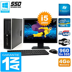 PC HP Compaq 8300 SFF Ecran 27" Core I5-2400 RAM 4Go Disque 960 Go SSD Wifi W7 - Occasion