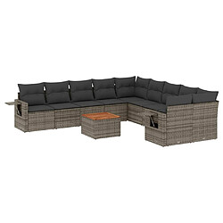 vidaXL Salon de jardin 11 pcs avec coussins gris résine tressée