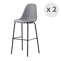 Moloo VEGAS - Chaise de bar tissu gris pieds métal noir (x2)