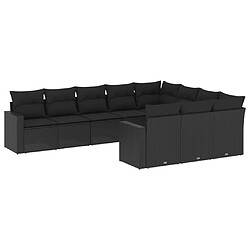 vidaXL Salon de jardin 10 pcs avec coussins noir résine tressée