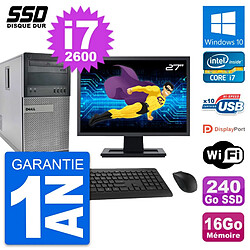 PC Tour Dell 990 Ecran 27" Intel Core i7-2600 RAM 16Go SSD 240Go Windows 10 Wifi - Occasion