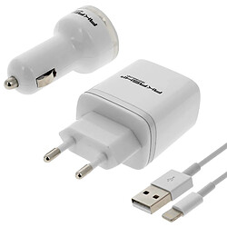 Chargeur secteur 4.2A + Allume-cigare 4.2A + Câble iPhone iPad iPod Akashi Blanc