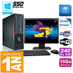 PC Fujitsu Esprimo E720 E85+ SFF G3220 16Go Disque 240 Go SSD Wifi W7 Ecran 27" - Occasion