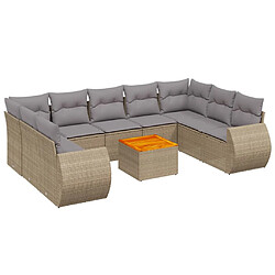 vidaXL Salon de jardin avec coussins 10 pcs beige résine tressée