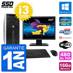 PC Tour HP 6300 CMT Ecran 22" Intel i3-3220 RAM 16Go SSD 480Go Windows 10 Wifi · Occasion 