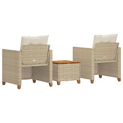 Acheter vidaXL Ensemble de bistro 3 pcs coussins beige résine tressée acacia