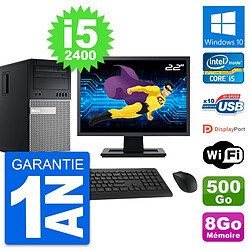 PC Tour Dell 990 Ecran 22" Intel i5-2400 RAM 8Go Disque 500Go Windows 10 Wifi - Occasion