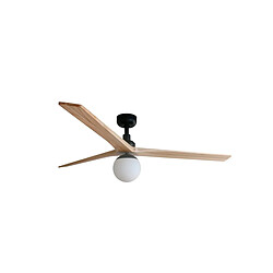 Faro Barcelona Grand ventilateur de plafond noir en bois de chêne clair DC E27 6 vitesses