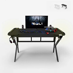 EGLI Bureau de jeu ergonomique à LED en carbone avec porte-gobelet 120x60 Sportbot LED 120 | Couleur: Noir