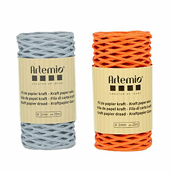 Artemio 2 bobines fil kraft bleu tendre/orange 2mm x 25 m