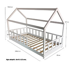 Acheter Le Quai Des Affaires Lit cabane Kiwi 90x200 + 1 sommier + barrière /Blanc