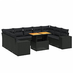 vidaXL Salon de jardin 10 pcs avec coussins noir résine tressée