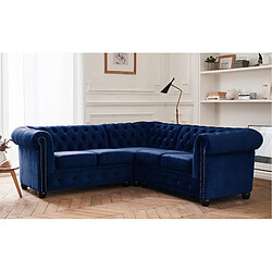 Lisa Design William - canapé Chesterfield d'angle réversible - 5 places - en velours William - canapé Chesterfield d'angle réversible - 5 places - en velours - Bleu nuit