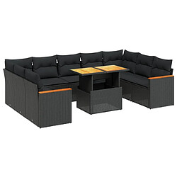 Maison Chic Salon de jardin 10 pcs avec coussins, Ensemble Tables et chaises d'extérieur noir résine tressée -GKD572990