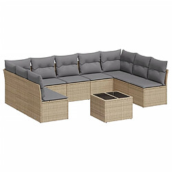 vidaXL Salon de jardin avec coussins 10 pcs beige résine tressée