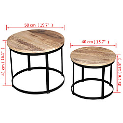 vidaXL Table basse 2 pcs Bois de manguier brut Rond 40/50 cm pas cher