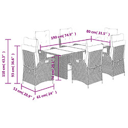 vidaXL Ensemble à manger de jardin et coussins 7 pcs gris rotin pas cher