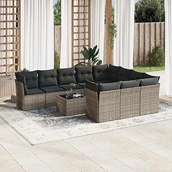 vidaXL Salon de jardin 11 pcs avec coussins gris résine tressée