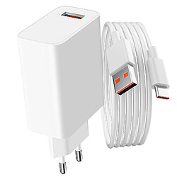 Chargeur secteur USB 33W + Câble USB vers USB-C blanc, Produit officiel Xiaomi