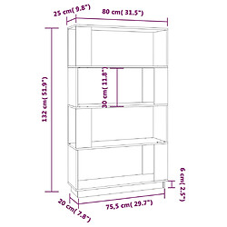 vidaXL Bibliothèque/Séparateur de pièce Noir 80x25x132 cm Pin massif pas cher