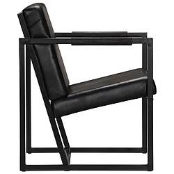 Helloshop26 Fauteuil chaise siège lounge design club sofa salon noir cuir véritable 1102185/3 pas cher