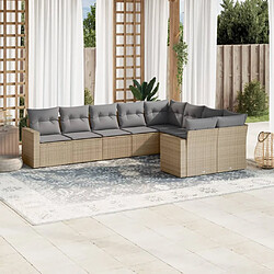 vidaXL Salon de jardin avec coussins 9 pcs beige résine tressée 