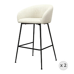 Moloo CHLOE-Fauteuil de bar en tissu Luxury Ecru et métal noir (x2)