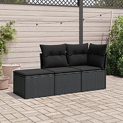 vidaXL Salon de jardin 3 pcs avec coussins noir résine tressée 