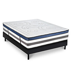 MAISON AUBERTIN Matelas Mémoire 30cm + Sommier Noir 140x190 Ensemble Matelas Mémoire de forme h30cm et Sommier en kit bois 140x190