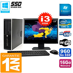 PC HP Compaq 8300 SFF Ecran 19" Core I3-3220 RAM 16Go Disque 960 Go SSD Wifi W7 - Occasion