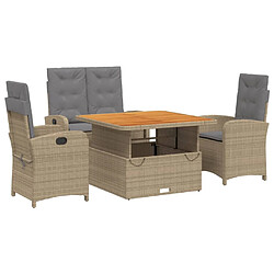 Maison Chic Ensemble à manger d'extérieur 4 pcs avec coussins,Salon de jardin,Mobilier de jardin beige résine tressée -GKD868510