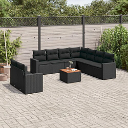 vidaXL Salon de jardin 10 pcs avec coussins noir résine tressée 