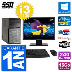 PC Tour Dell 7020 Ecran 27" Intel i3-4130 RAM 16Go SSD 240Go Windows 10 Wifi · Occasion 