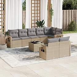 vidaXL Salon de jardin avec coussins 9 pcs beige résine tressée