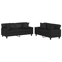 vidaXL Ensemble de canapés 2 pcs avec coussins noir similicuir