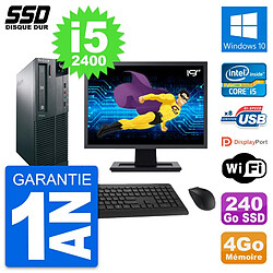 PC Lenovo M82 SFF Ecran 19" Intel Core i5-2400 RAM 4Go SSD 240Go Windows 10 Wifi - Occasion