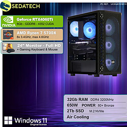 Sedatech Pack PC Gamer • AMD Ryzen 7 5700X • RTX4060Ti • 32Go RAM • 2To SSD M.2 • Windows 11 • Moniteur 24"