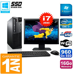 PC Lenovo M92p SFF Ecran 27" Core I7-2600 16Go Disque 960Go SSD Wifi W7 - Occasion