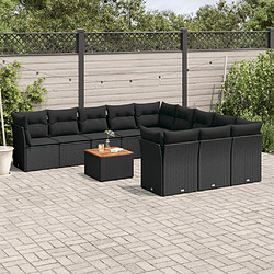 vidaXL Salon de jardin 12 pcs avec coussins noir résine tressée 