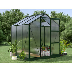 Vente-Unique Serre de Jardin en polycarbonate de 3,4 m² avec embase - Vert - GIARDINA