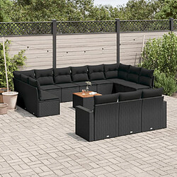 vidaXL Salon de jardin avec coussins 14 pcs noir résine tressée 