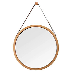 Universal Nouveau miroir mural rond suspendu dans la salle de bains, chambre à coucher, cadre en bambou massif, bracelet en cuir réglable | miroir de bain