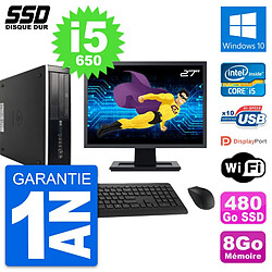 PC HP 8100 SFF Ecran 27" Intel Core i5-650 RAM 8Go SSD 480Go Windows 10 Wifi · Occasion 