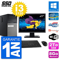 PC Tour Dell 9010 Ecran 27" Intel Core i3-2120 RAM 8Go SSD 2To Windows 10 Wifi · Occasion 